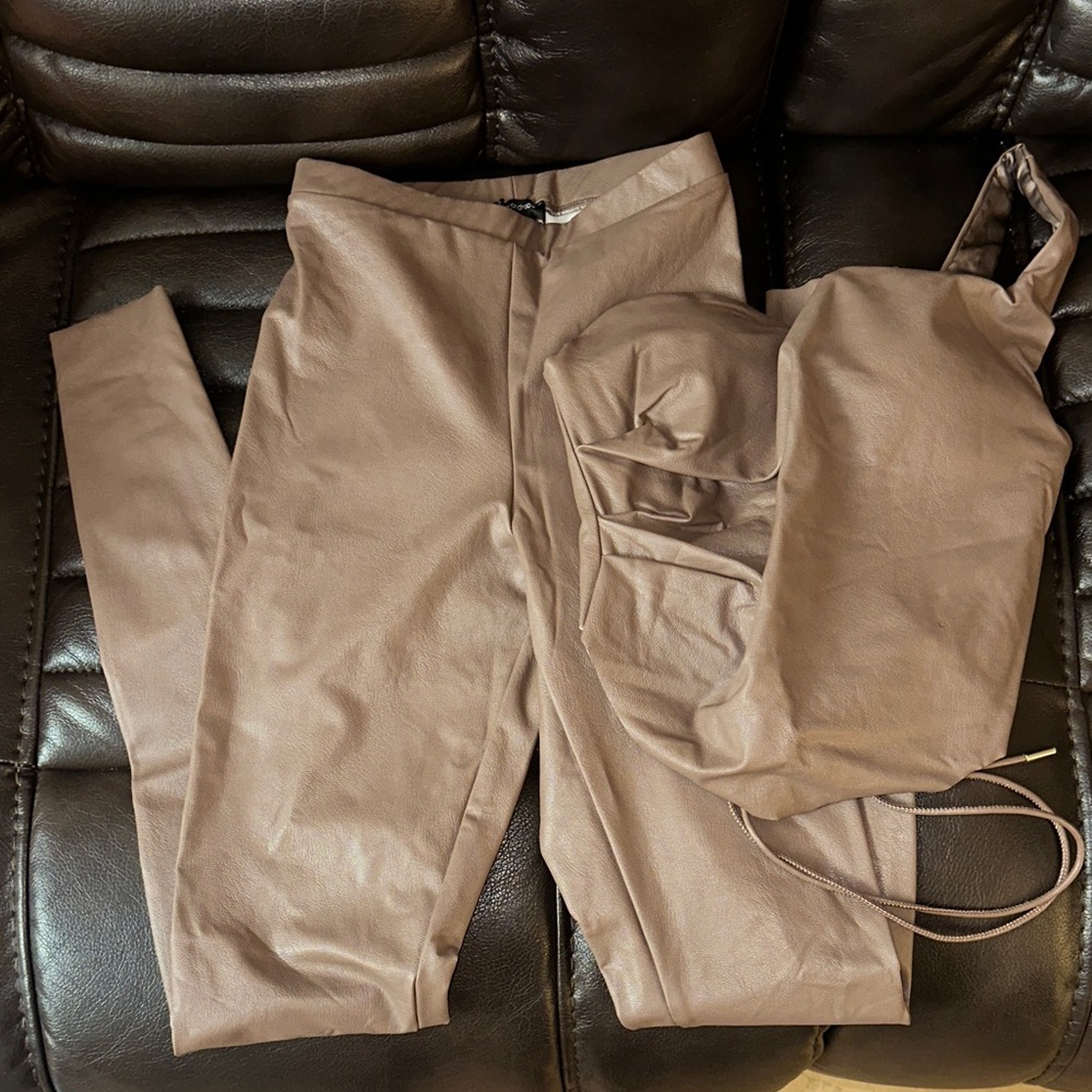 Naked Wardrobe Faux Leather Top and Leggings Set